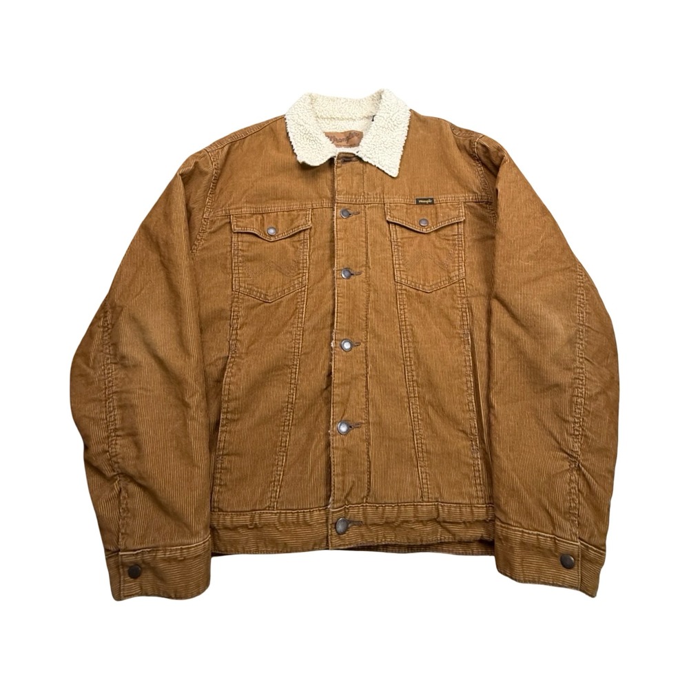 Wrangler Corduroy Jacket Mens Large Brown Sherpa Lined Trucker Western
